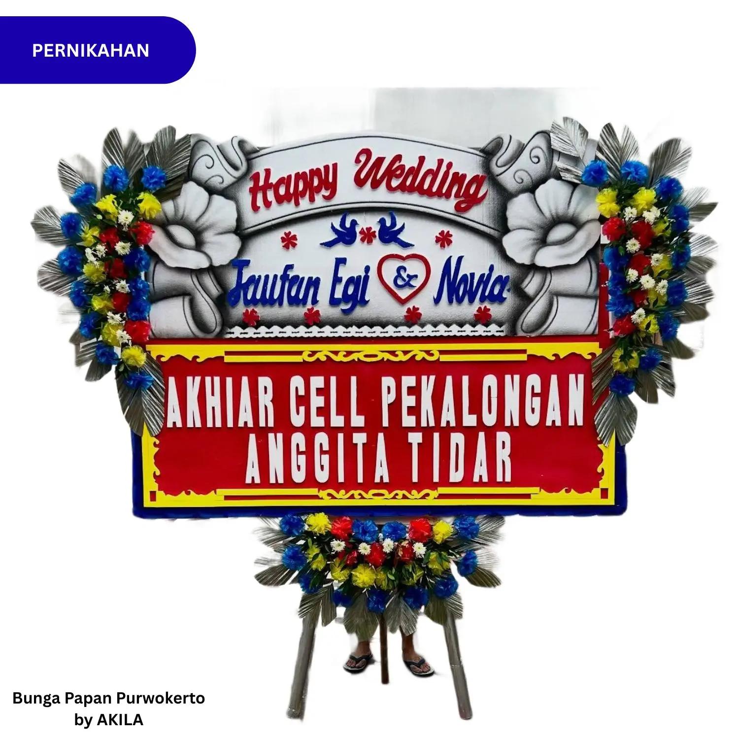 Pesan Bunga Papan Pernikahan True Devotion Merah 3 Jambul untuk acara pernikahan rumah purwokerto