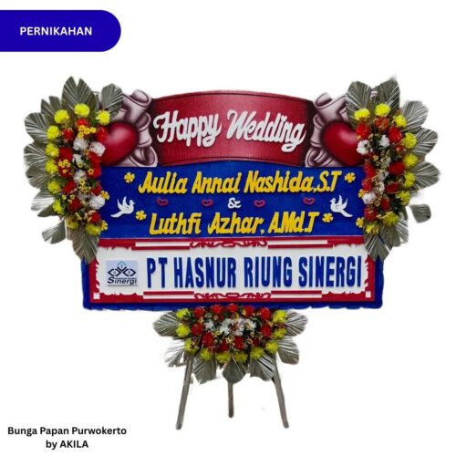 Kirim Bunga Papan Pernikahan 3 Jambul Kuning Merah Sweet Serenity ke lokasi hajatan purwokerto