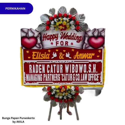 Bunga Papan Pernikahan Eternal Bliss Merah 2 Jambul kirim ke rumah resepsi di Purwokerto