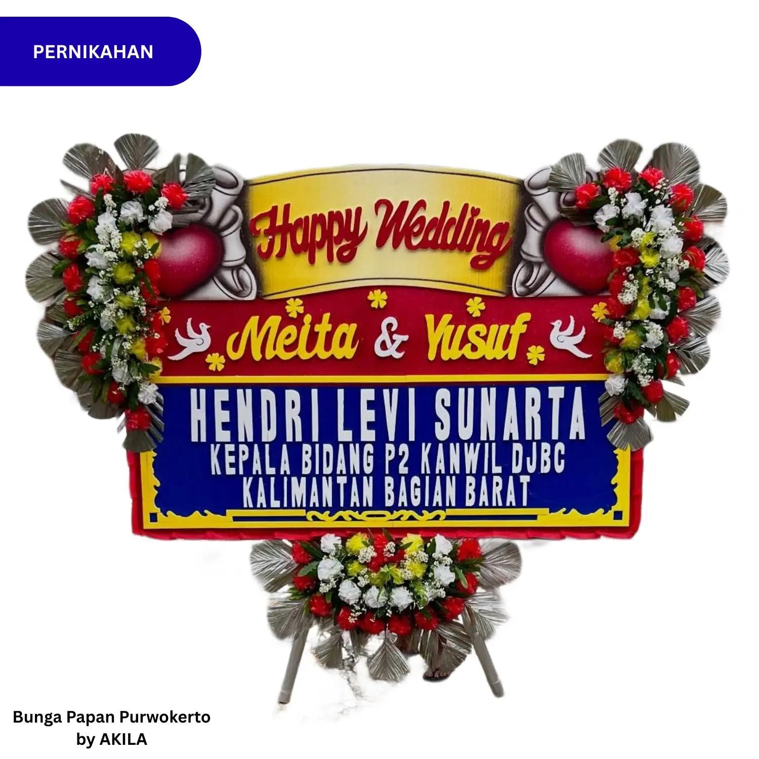 Kirim Bunga Papan Pernikahan 3 Jambul Merah Biru Sweet Serenity ke tempat resepsi purwokerto